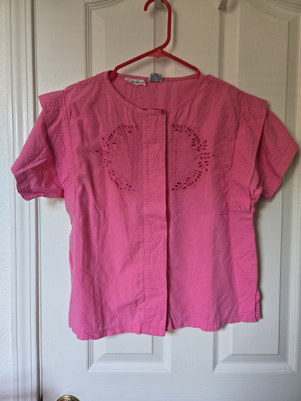 Vintage Women’s Pink Short-Sleeve Embroidered Top & Skirt Set